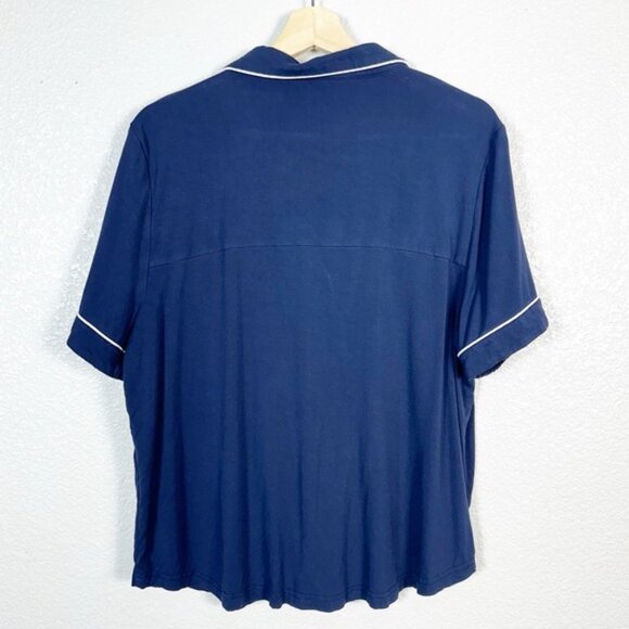 Cozy Earth Women’s Bamboo Stretch Knit Short Sleeve Pajama Pant Set in Navy L - Picture 5 of 14